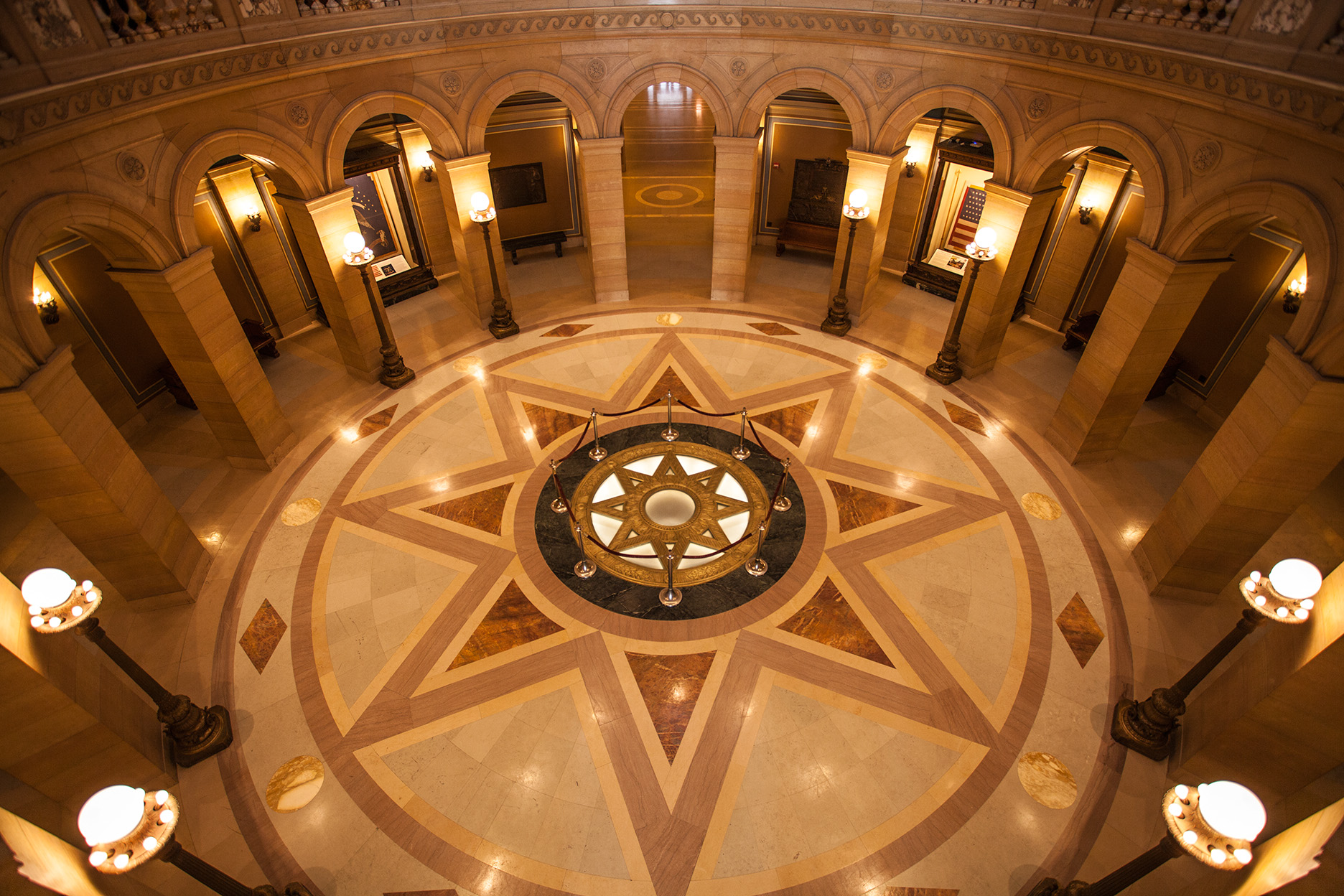 The eight-pointed star inlaid in the floor of the Minnesota State Capitol rotunda
